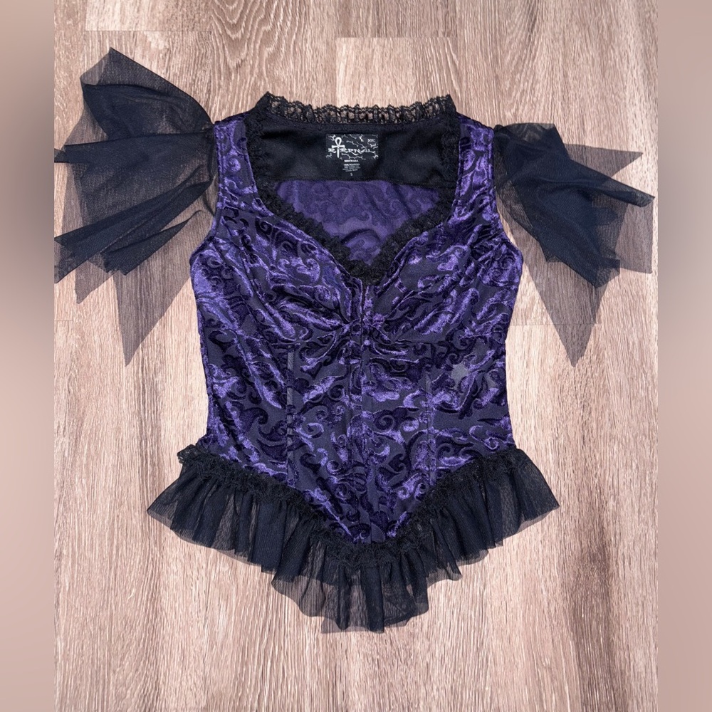 90s Y2K Purple and Black Vampy Corset Bustier